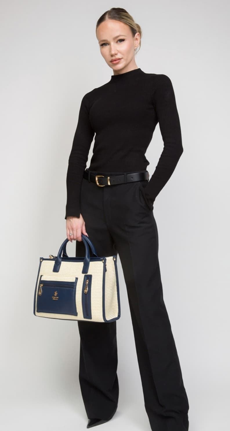 Bolso Tote Polo Club Beige Y Azul - Imagen 1