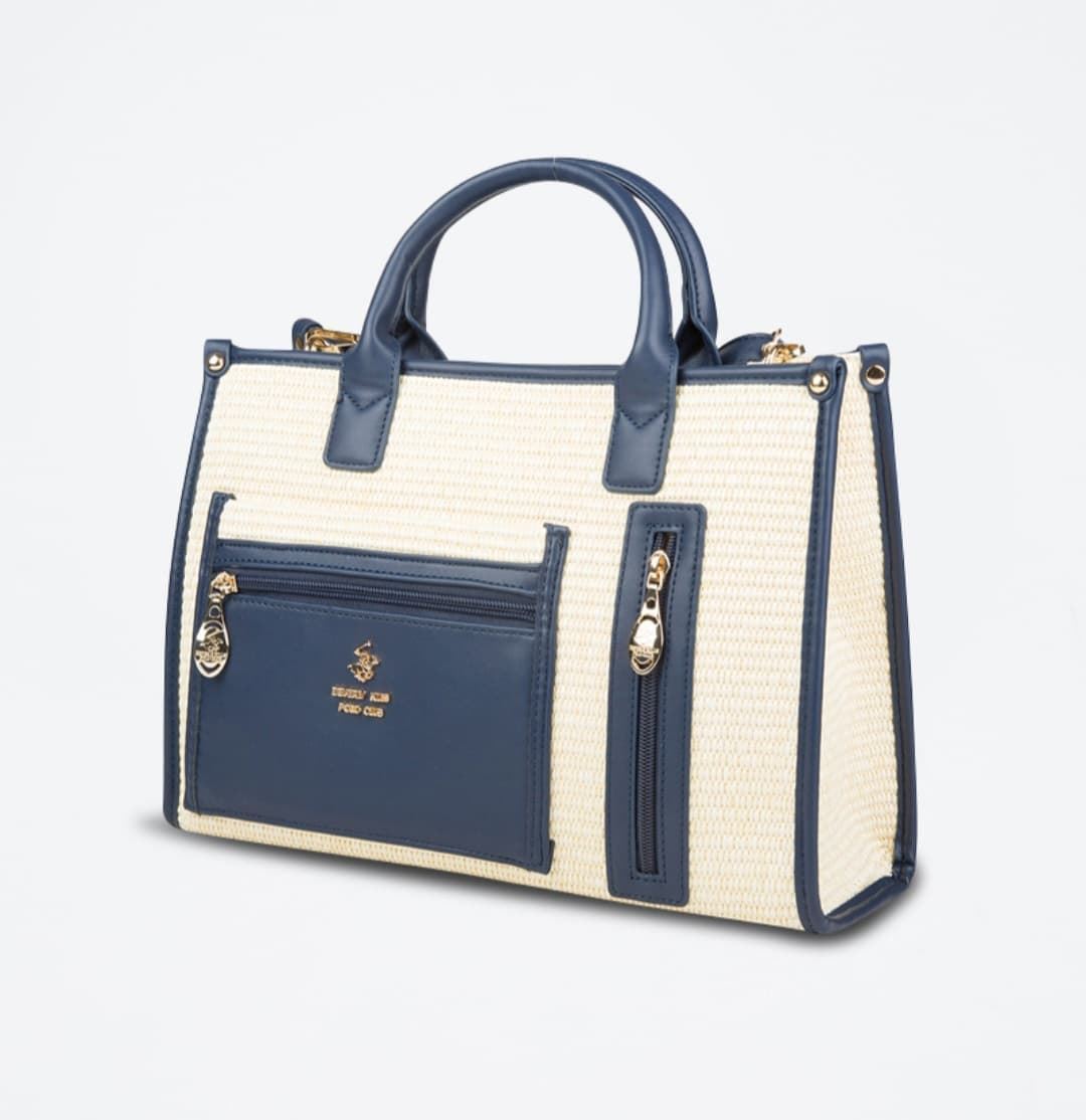 Bolso Tote Polo Club Beige Y Azul - Imagen 2